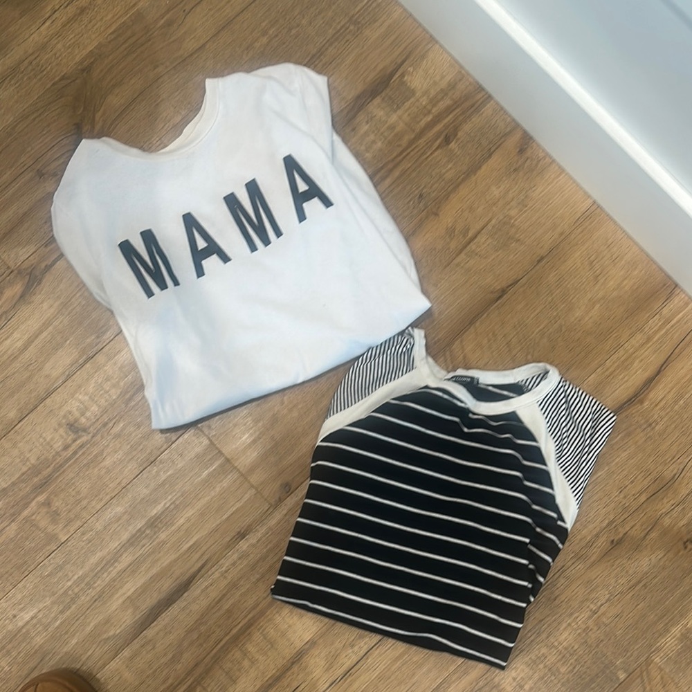 MAMA Graphic Tee and Striped Top